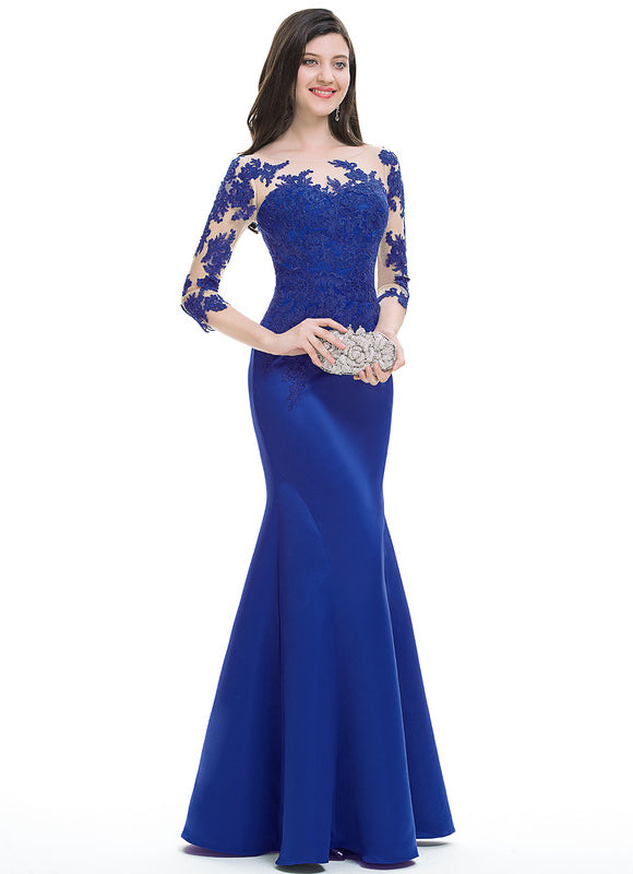 Robe Chic Élégante Bleu Satiné - gallery 3