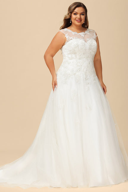 Robe Chic Blanche Traîne Dentelle Élégante - gallery 9