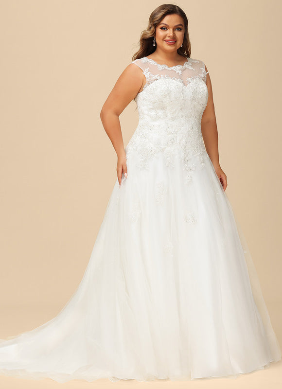 Robe Chic Blanche Traîne Dentelle Élégante - gallery 9