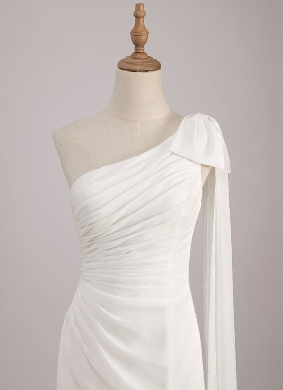 Robe Chic Blanche Asymétrique Avec Traîne - gallery 5