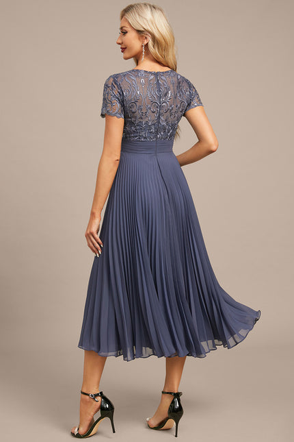 Robe Chic Élégance Plissée Bleu - gallery 6