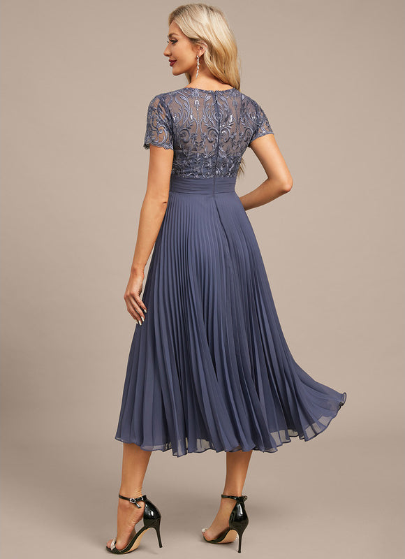 Robe Chic Élégance Plissée Bleu - gallery 6