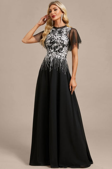 Robe Chic Soirée En Mousseline Ornée - gallery 3