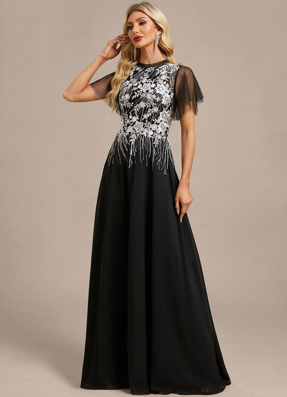 Robe Chic Soirée En Mousseline Ornée - gallery 3