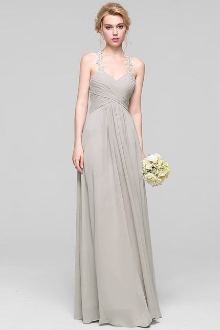Robe Chic Gris Clair Mousseline Volantée - gallery 2