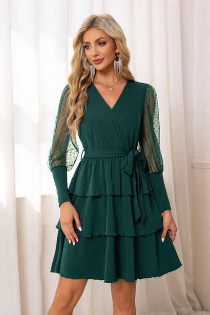 Robe Chic Volants Vert Foncé - gallery 6