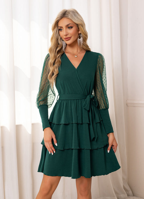 Robe Chic Volants Vert Foncé - gallery 6