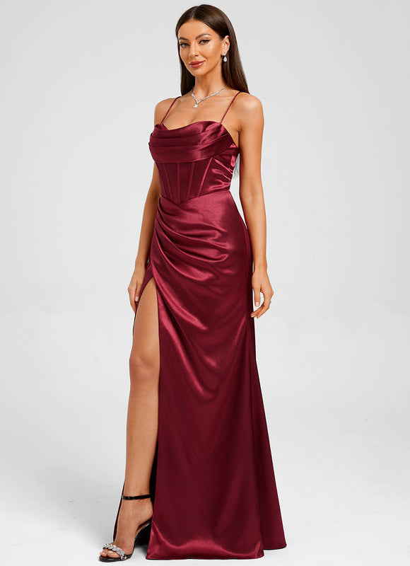 Robe Chic Satinée Bordeaux Élégante - gallery 1