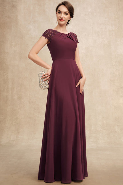 Robe Chic Bordeaux Mousseline Avec Dentelle - gallery 4