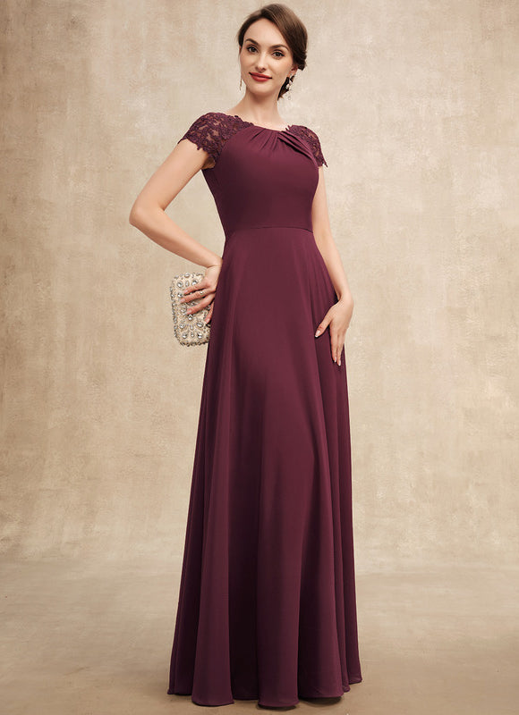 Robe Chic Bordeaux Mousseline Avec Dentelle - gallery 4