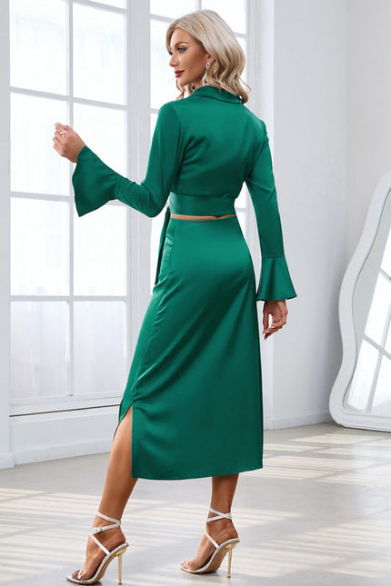 Robe Chic Satin Émeraude Aérien - gallery 3