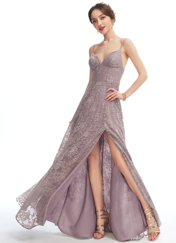 Robe Chic Longue Dentelle Lavande - gallery 4