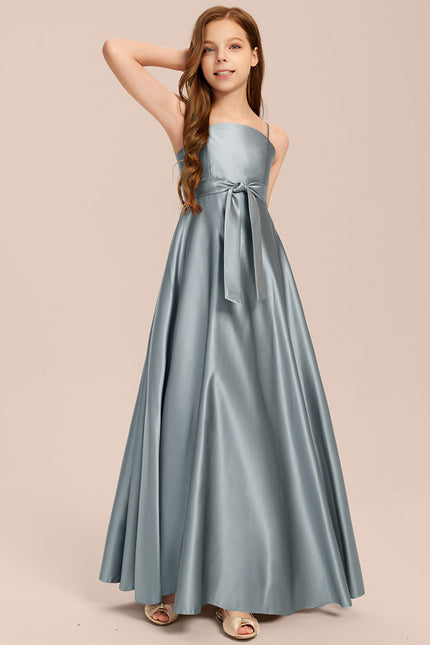 Robe Chic Bleu Satiné Demoiselle D'Honneur - gallery 3