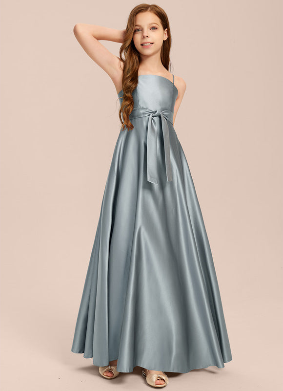 Robe Chic Bleu Satiné Demoiselle D'Honneur - gallery 3