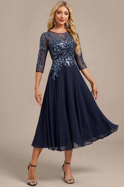 Robe Chic Fluide Brodée Marine - gallery 4