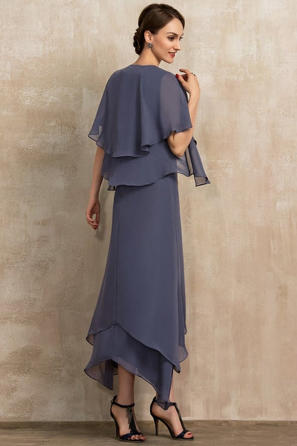 Robe Chic Gris Perle Asymétrique Avec Perles - gallery 4