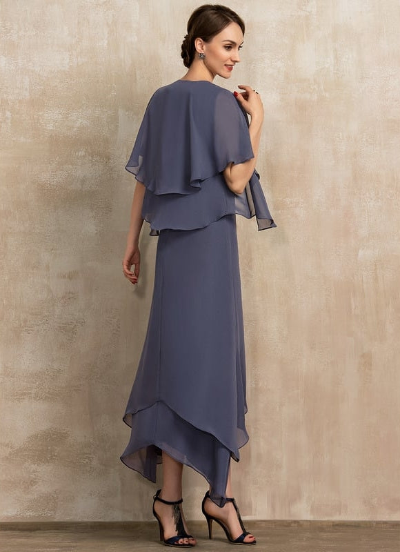 Robe Chic Gris Perle Asymétrique Avec Perles - gallery 4