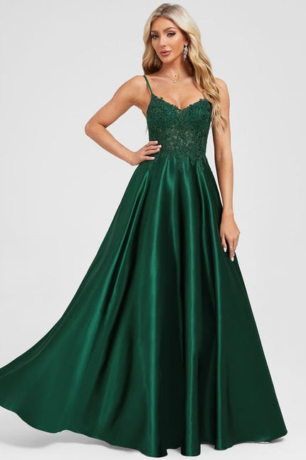 Robe Chic Élégance Satinée Émeraude - gallery 3