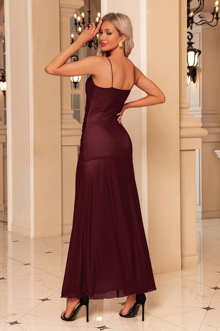 Robe Chic Maxi Bordeaux Satinée - gallery 2