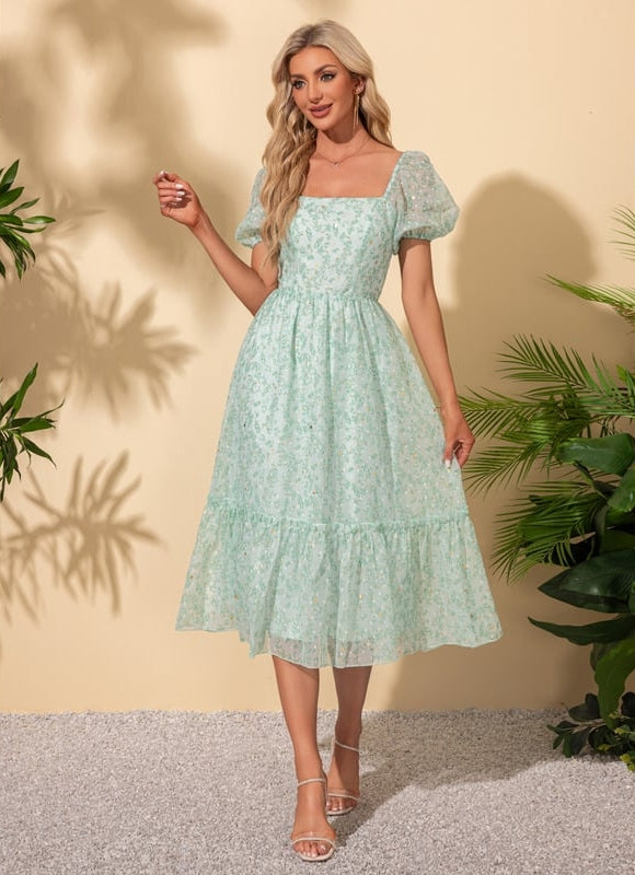 Robe Chic Fleurie Menthe