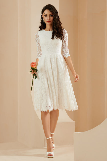 Robe Chic Blanche Dentelle Trapèze - gallery 1