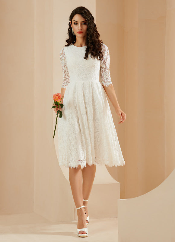 Robe Chic Blanche Dentelle Trapèze - gallery 1