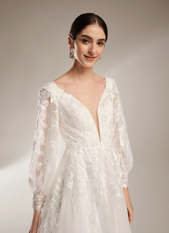 Robe Chic Blanche Satin Dentelle Élégante - gallery 4