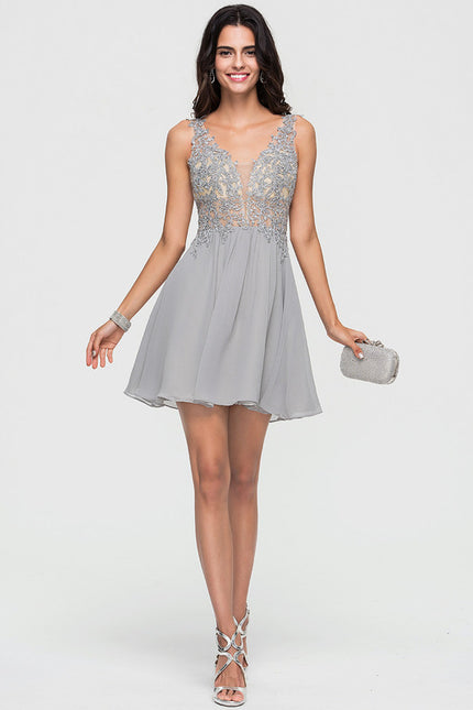 Robe Chic Gris Poudré Élégant - gallery 1
