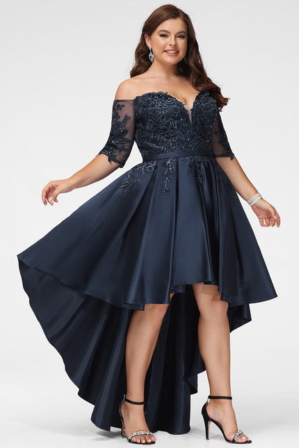 Robe Chic Bleu Marine Satin Asymétrique - gallery 7