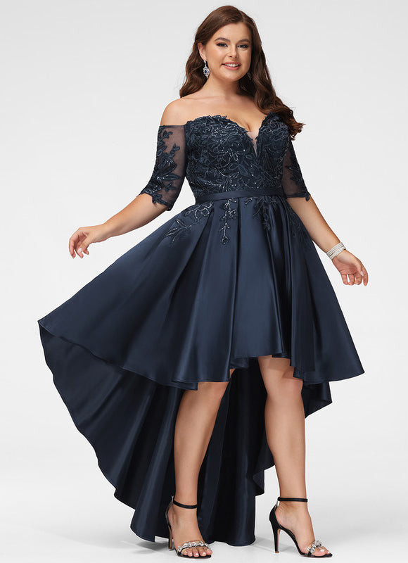 Robe Chic Bleu Marine Satin Asymétrique - gallery 7