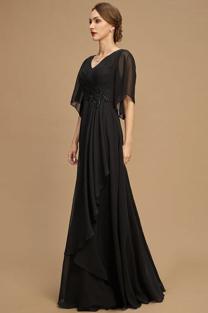 Robe Chic Noire Mousseline À Volants - gallery 3