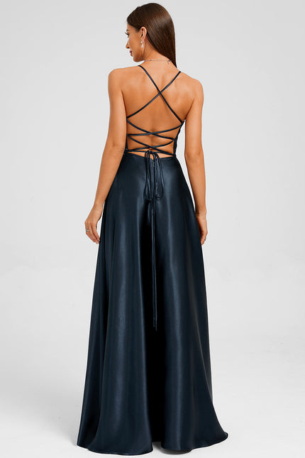 Robe Chic Satin Bleue Élégante - gallery 3
