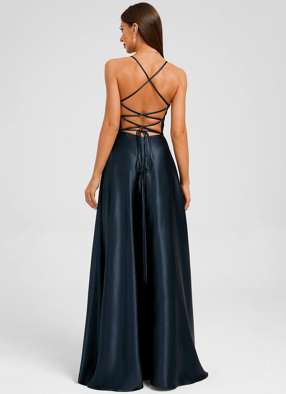Robe Chic Satin Bleue Élégante - gallery 3
