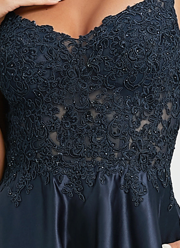 Robe Chic Bleu Marine Satinée - gallery 5
