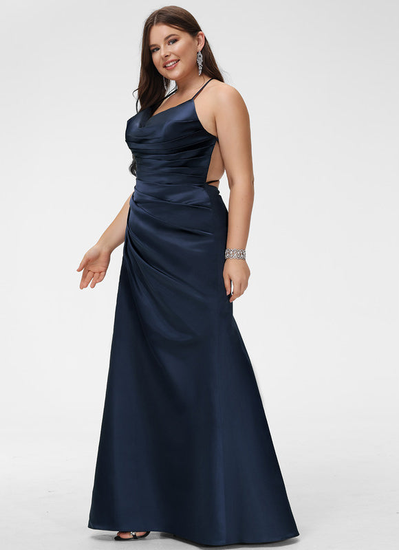 Robe Chic Bleu Nuit Satin Longueur Maxi - gallery 7