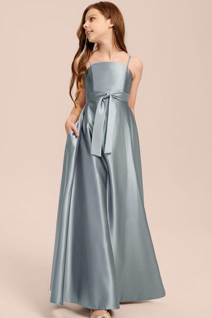 Robe Chic Bleu Satiné Demoiselle D'Honneur - gallery 2