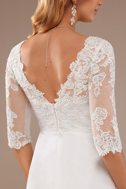 Robe Chic Blanche Dentelle Asymétrique - gallery 5