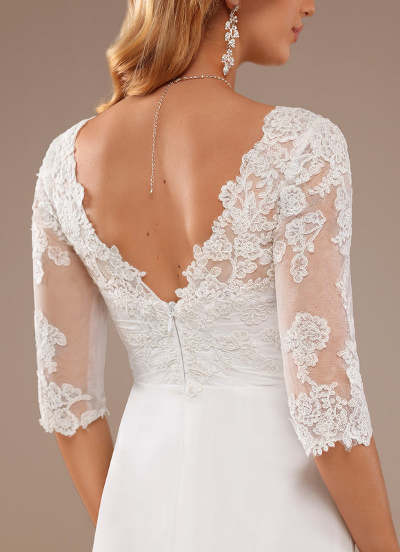 Robe Chic Blanche Dentelle Asymétrique - gallery 5