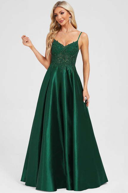 Robe Chic Élégance Satinée Émeraude - gallery 4