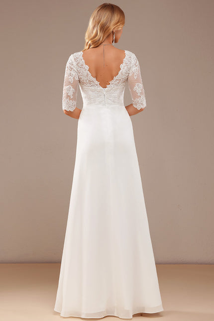 Robe Chic Blanche Dentelle Asymétrique - gallery 3