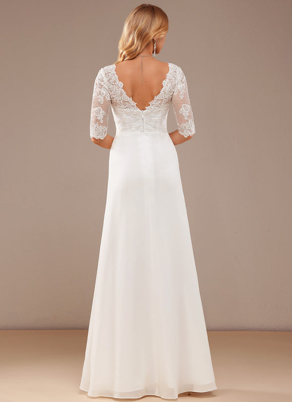Robe Chic Blanche Dentelle Asymétrique - gallery 3