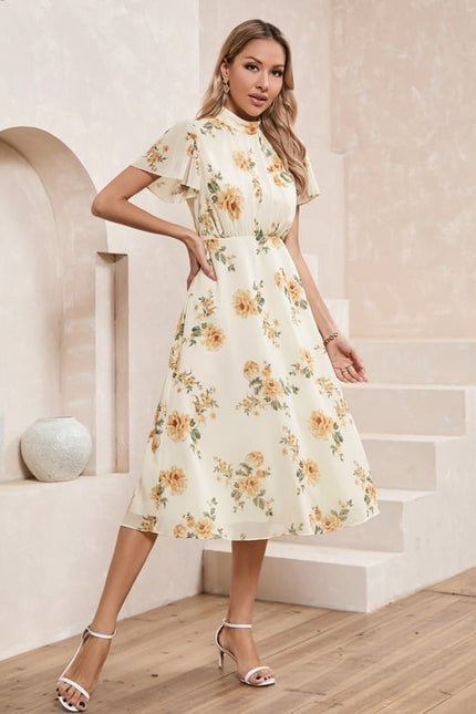 Robe Chic Midi Fleurie Écrue - gallery 2