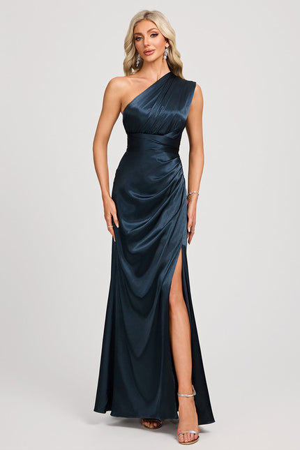 Robe Chic Élégance Satinée Marine - gallery 8