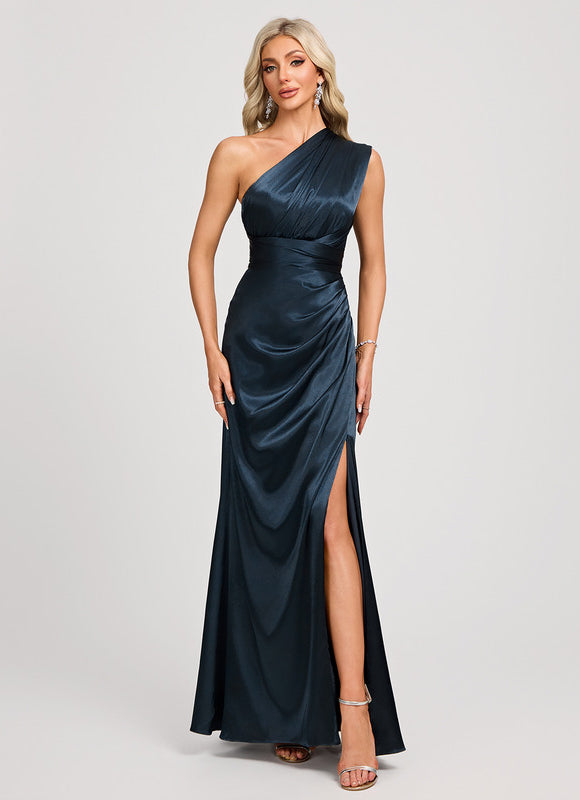Robe Chic Élégance Satinée Marine - gallery 8