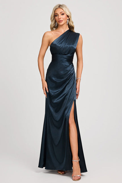 Robe Chic Élégance Satinée Marine - gallery 8