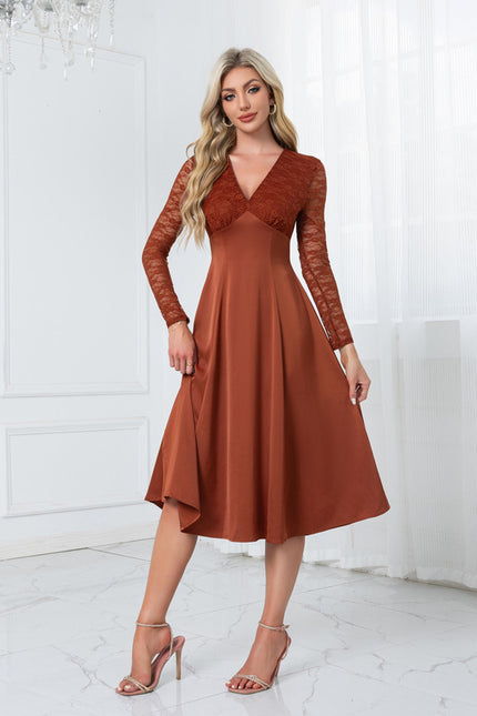 Robe Chic Midi Rouille Élégante - gallery 5