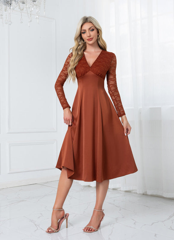 Robe Chic Midi Rouille Élégante - gallery 5