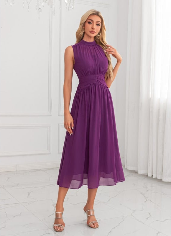 Robe Chic Midi Violette Élégante - gallery 1