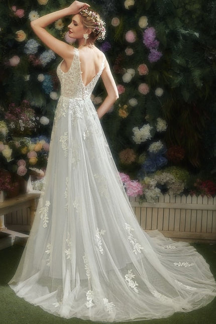 Robe Chic Blanche Tulle Dentelle Traîne