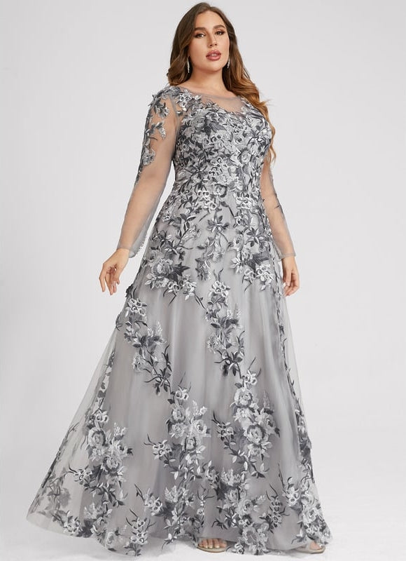 Robe Chic Élégance Florale Grise - gallery 9
